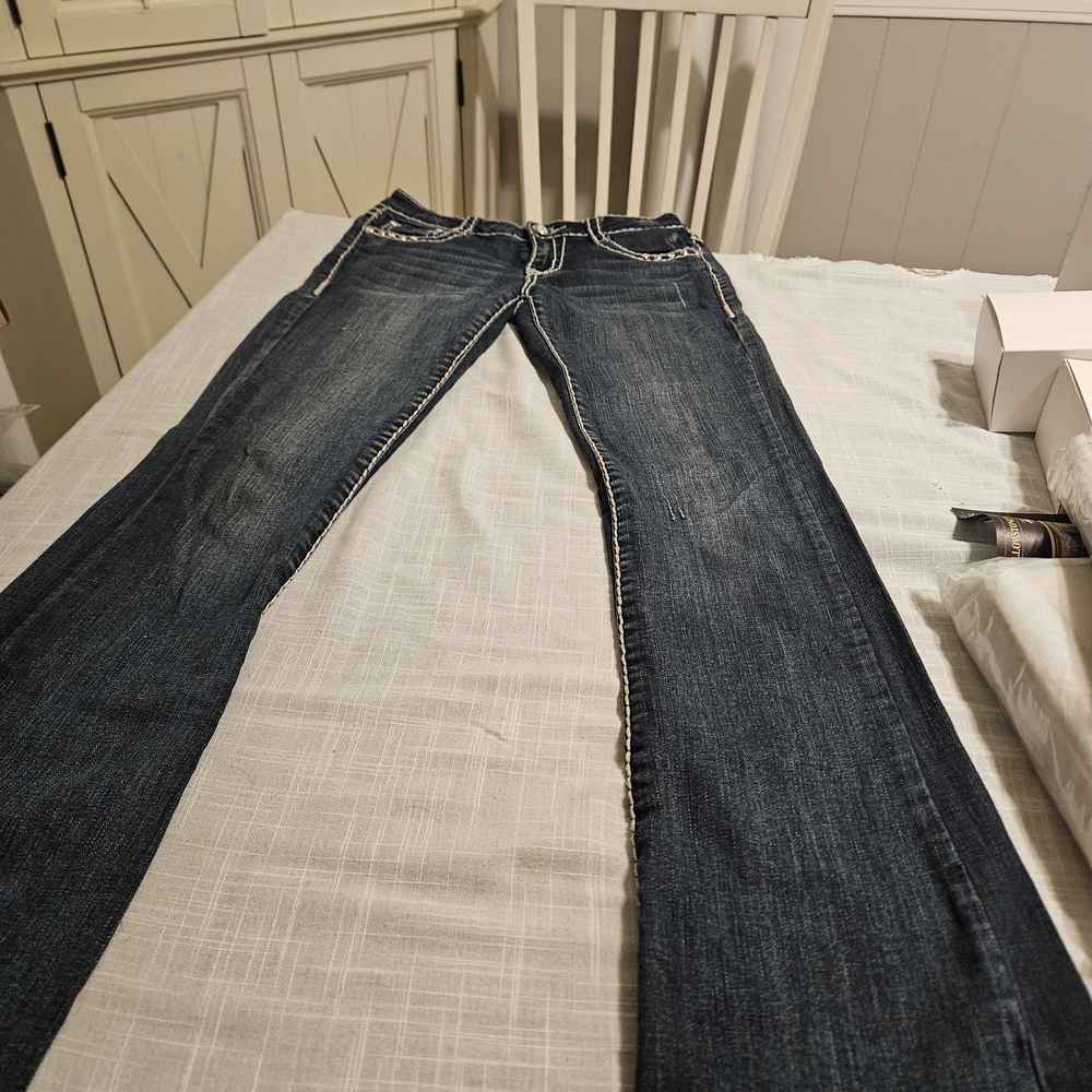 L.A. Idol Medium Stressed Blue Boot Cut Jeans W28 L34 Gently Used